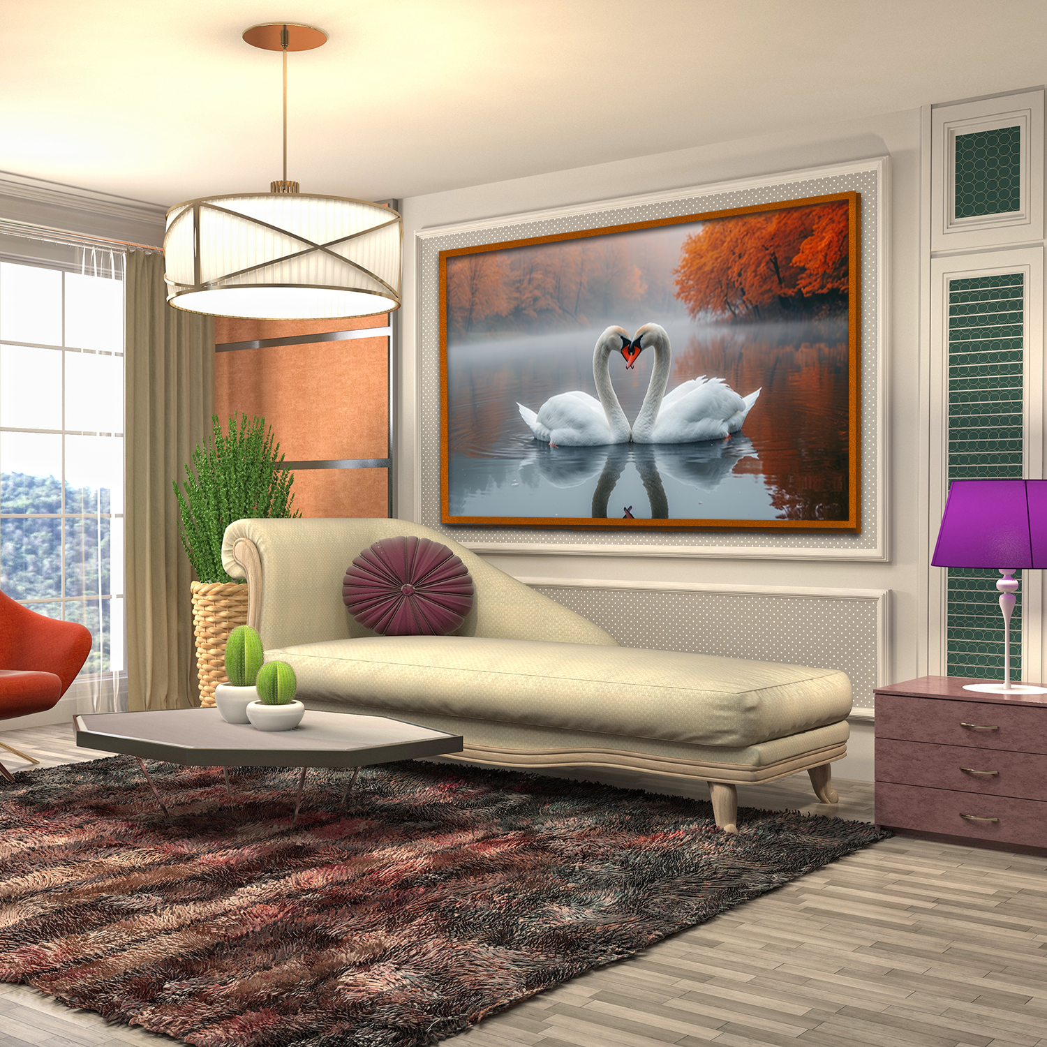 Serene Embrace Two Swans Birds Love Graceful Display Canvas Wall Paintings Secondary image