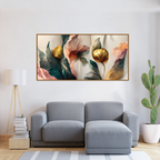 Abstract Golden Flower 3d Illustration Canvas Painting for Home and Office Decoration Framed Wall Paintings for Living Room