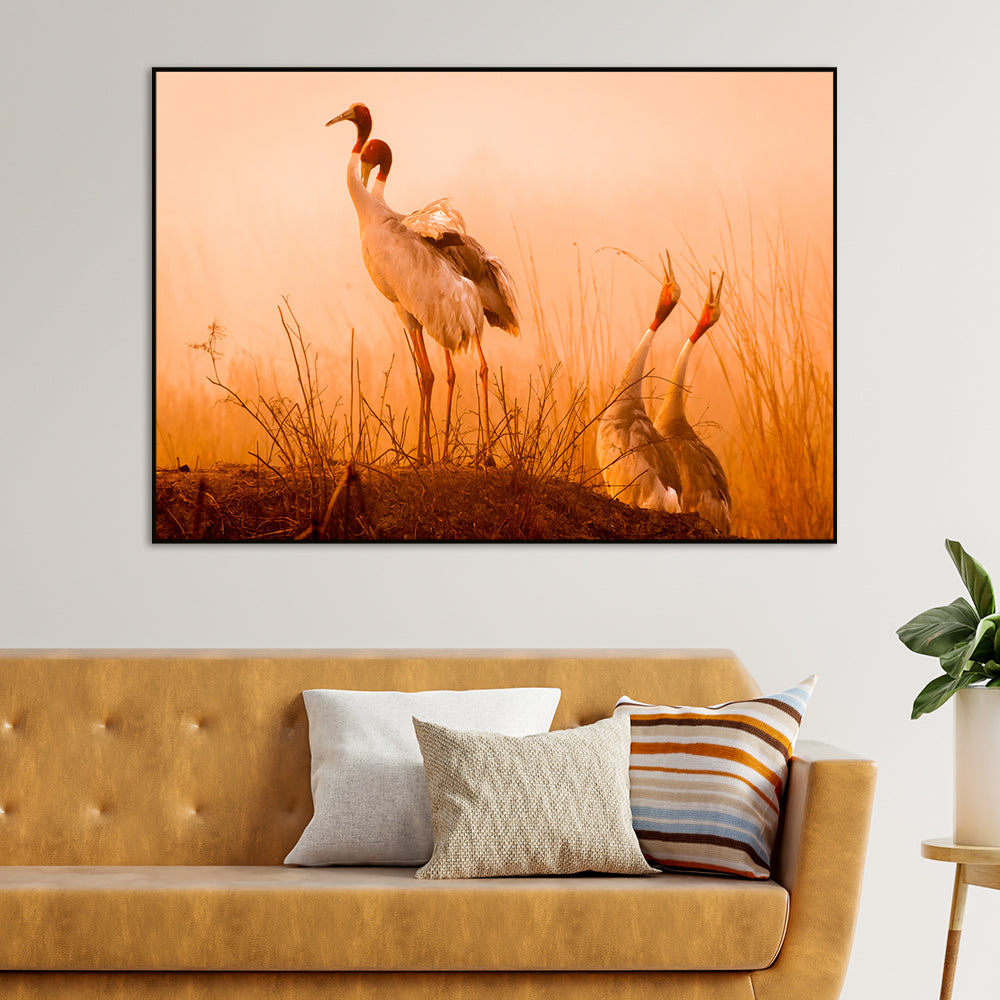 Striking Sarus Crane Rectangular Canvas Wall Painting Main image