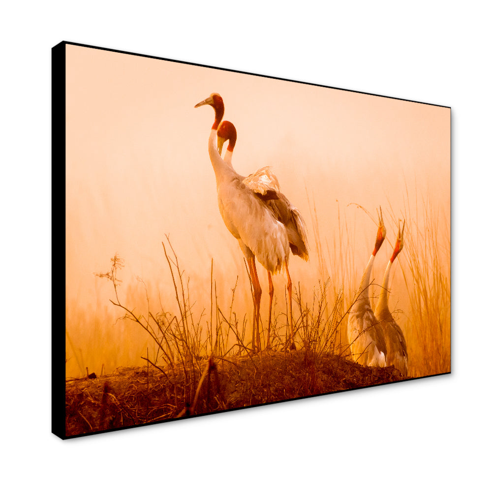 Striking Sarus Crane Rectangular Canvas Wall Painting Secondary image