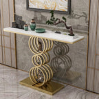 Artistic Triple Ring Gold Base Marble Console Table