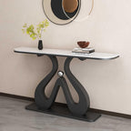 Artistic Marble Console Table with Black Sculptural Base and Silver Ball
