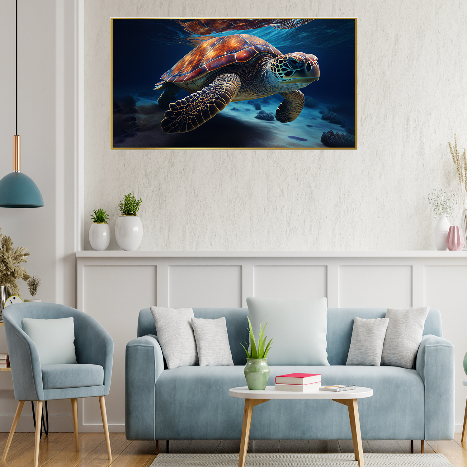 Beautiful Green Sea Turtle Swims Canvas Wall Paintings Main image