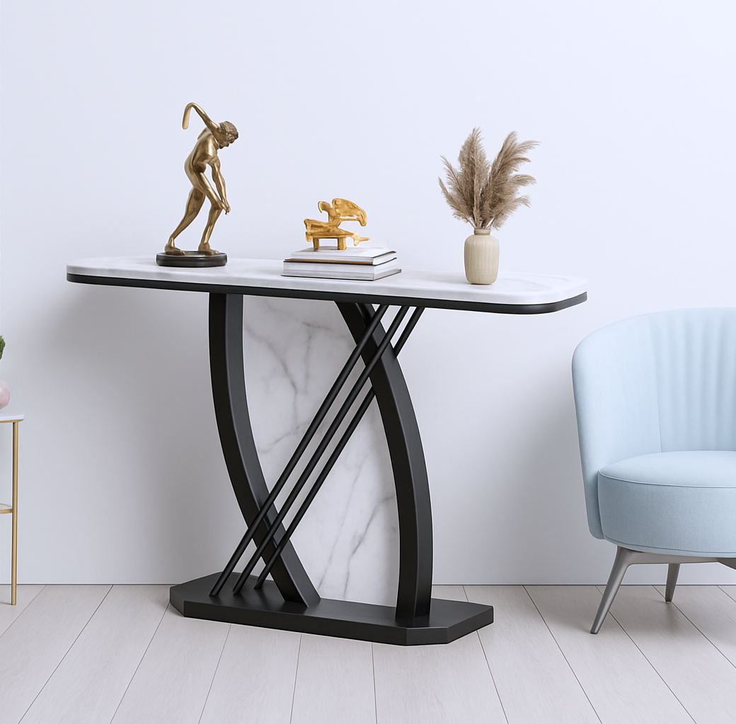 Artistic Black and White Console Table with Dynamic Geometric Support Secondary image