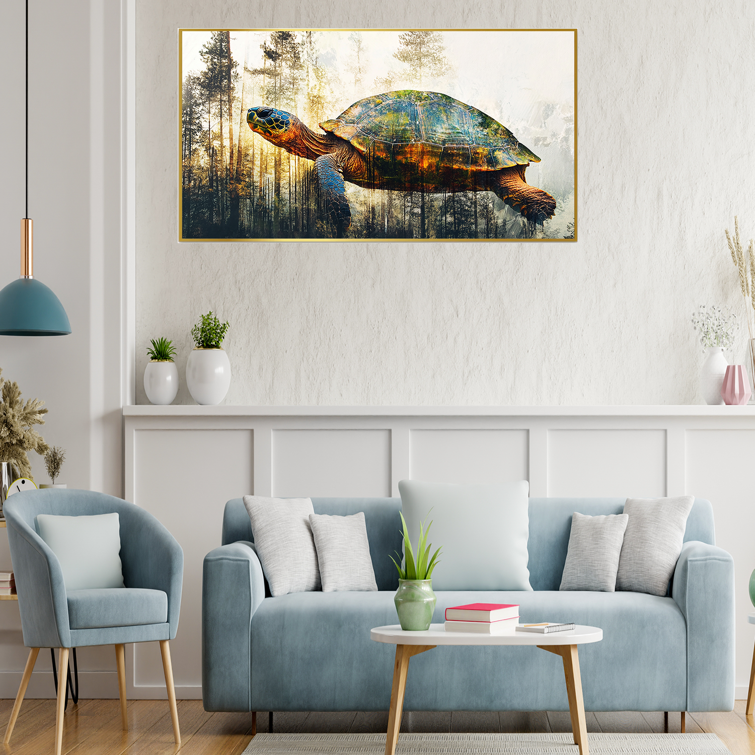 Turtle With Reflection Trees Its Back Reflection Water Canvas Wall Paintings Main image