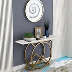White Console Table with Twin Ring Gold Base
