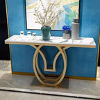 White Marble Console Table with Double Ring Gold Base
