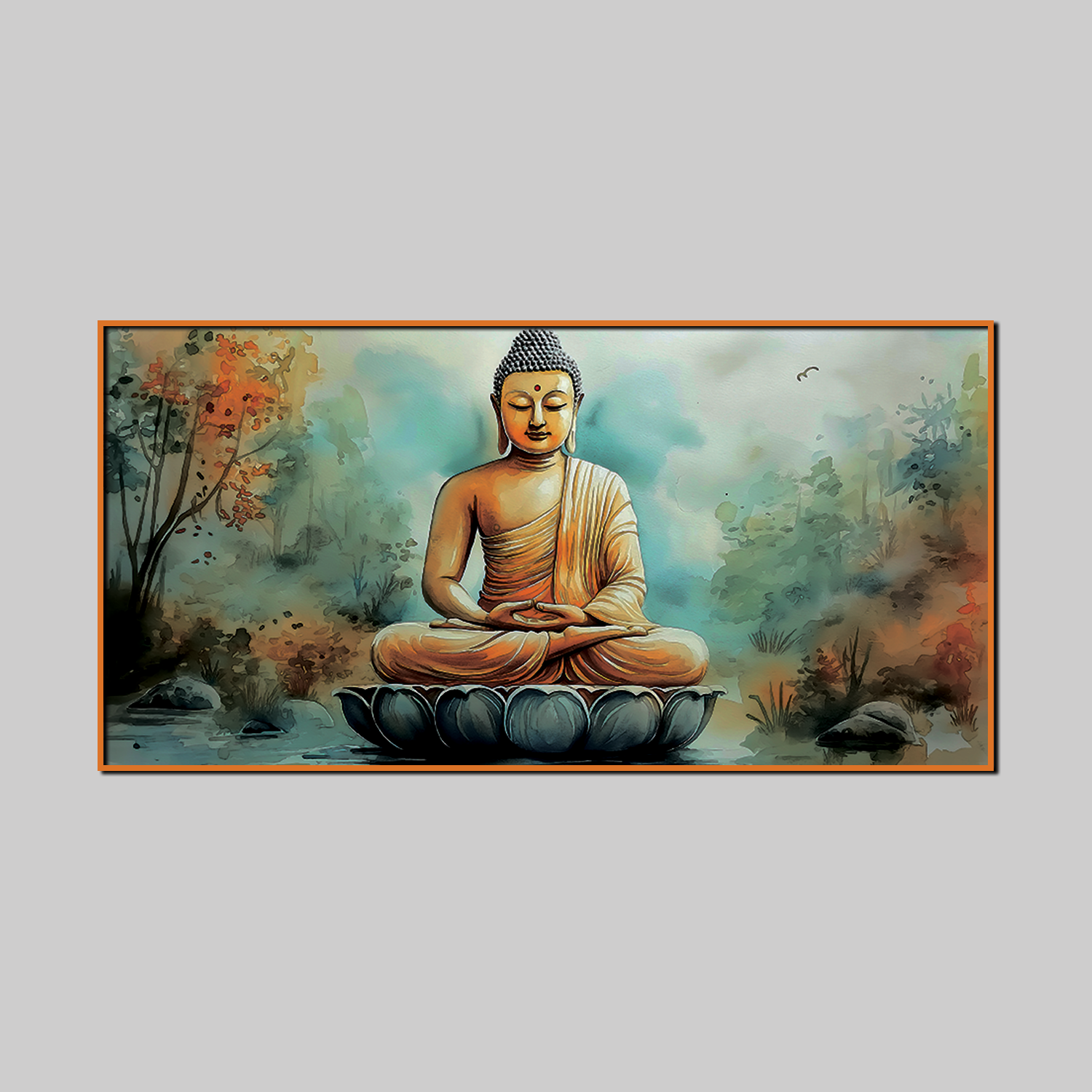 Tranquil Gautam Buddha Landscape Canvas Wall Paintings Online