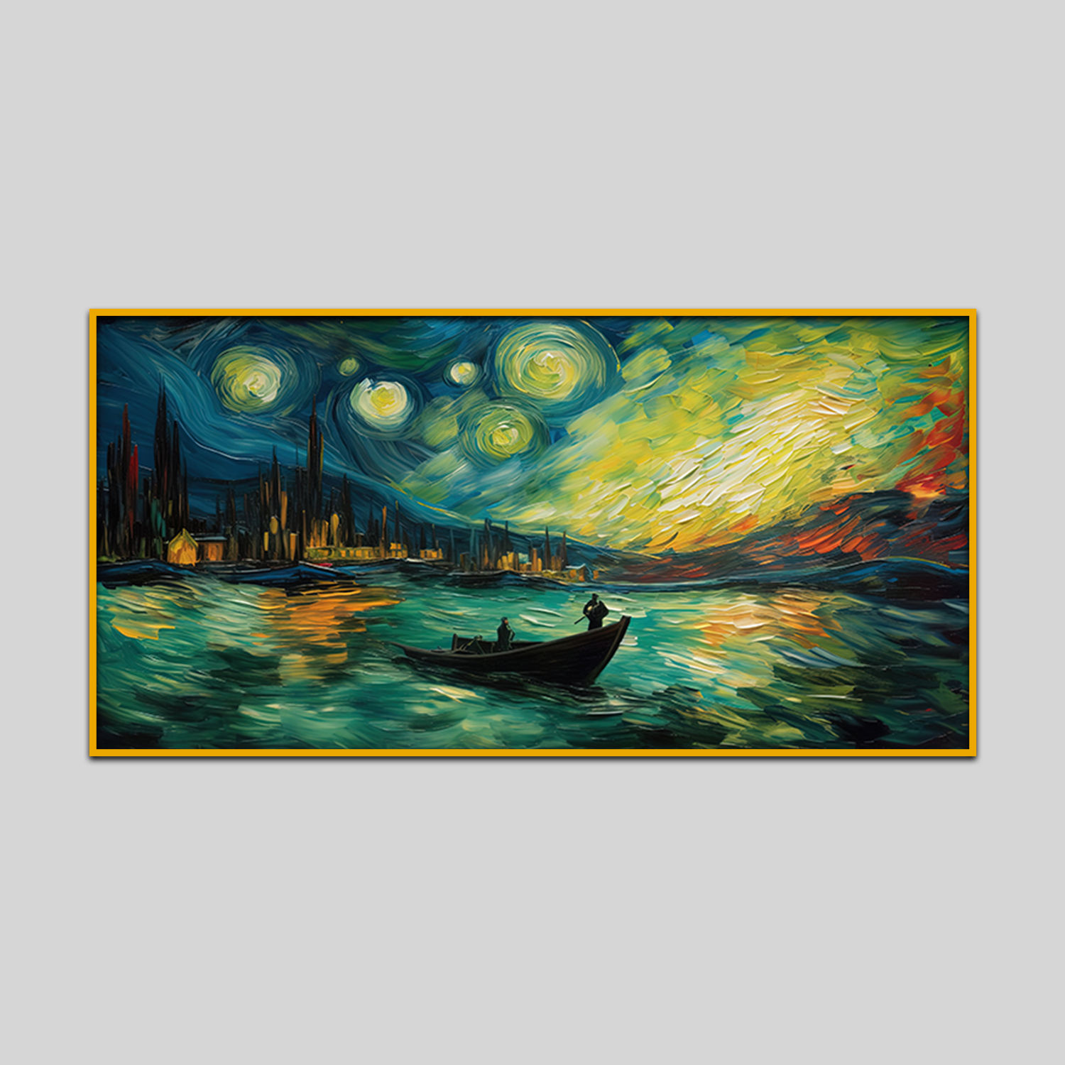 Beautiful Boat With Night Sky Background Canvas Wall Paintings Secondary image