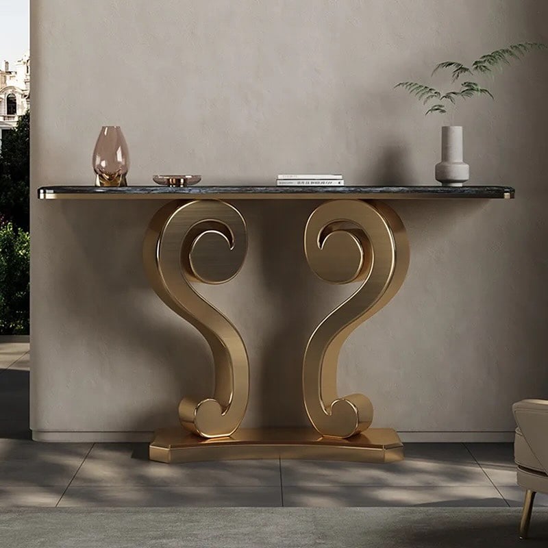 Vintage Inspired Scroll Console Table with Black Marble Finish Main image