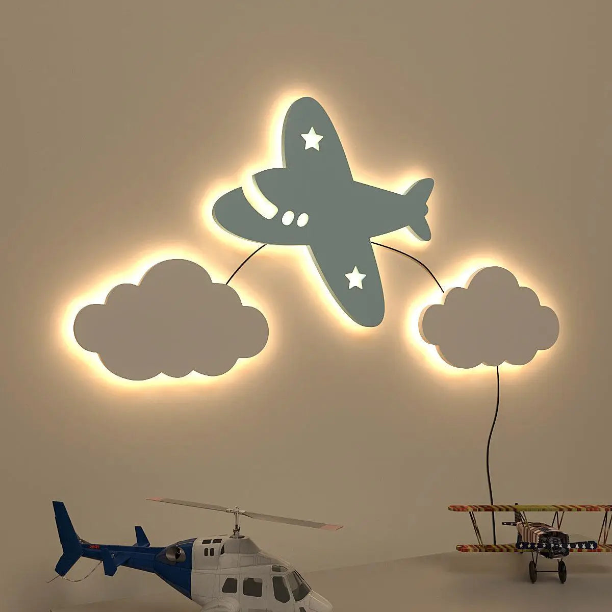Aeroplane Kids Backlit Wooden Wall Décor Secondary image
