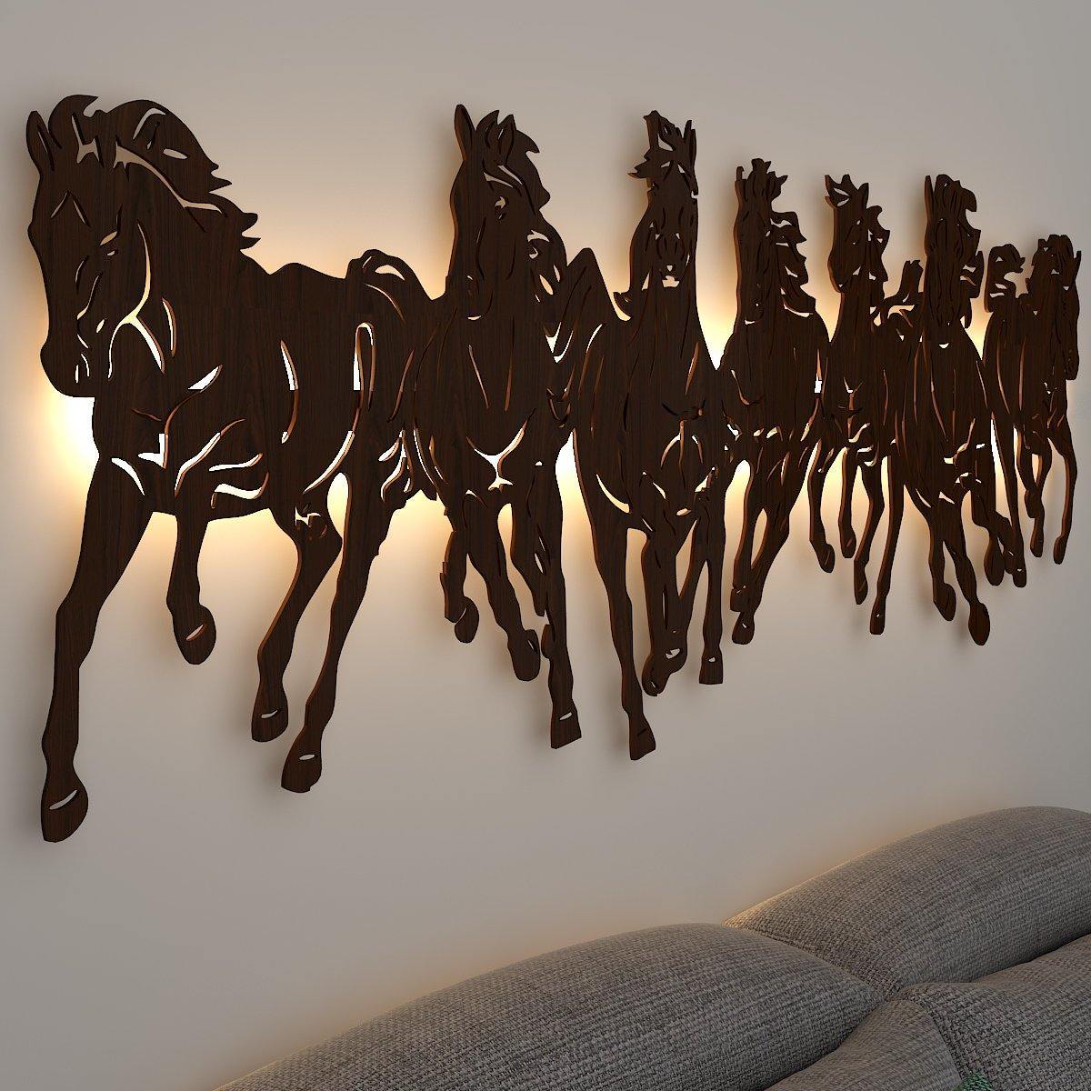 7 Horses Backlit Wooden Wall Decor