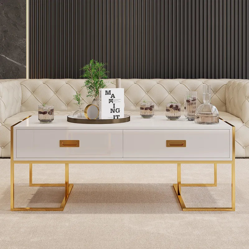 White Center Table with Four Drawers and Gold Base Secondary image