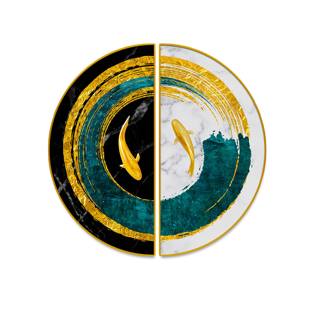 Abstract Blue Geometric Semi Circle Gold Line Art Decoration Paintings Secondary image