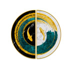 Abstract Blue Geometric Semi Circle Gold Line Art Decoration Paintings