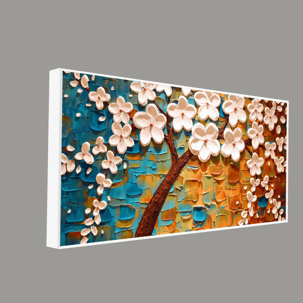 Beautiful Floral Tree Art with White Flower Premium Canvas Wall Painting Secondary image