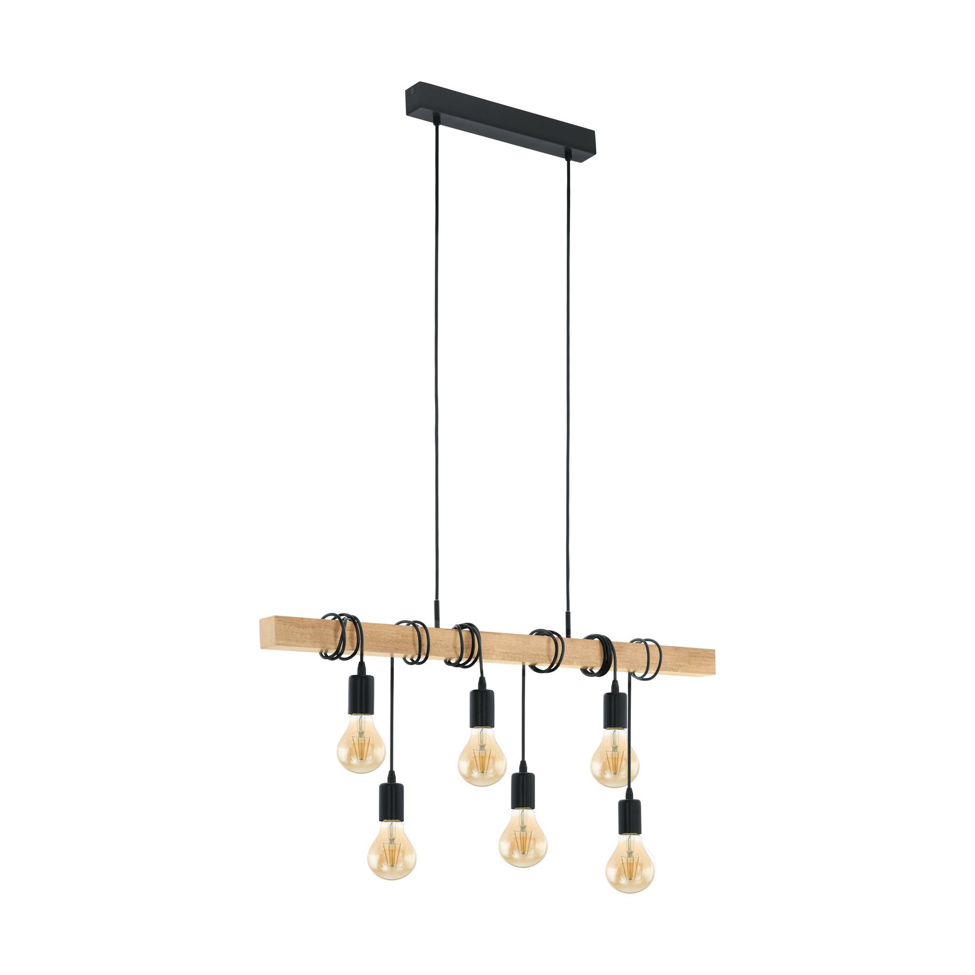 6 Light Black Steel Natural Wooden Bar Wooden Ceiling Light Secondary image