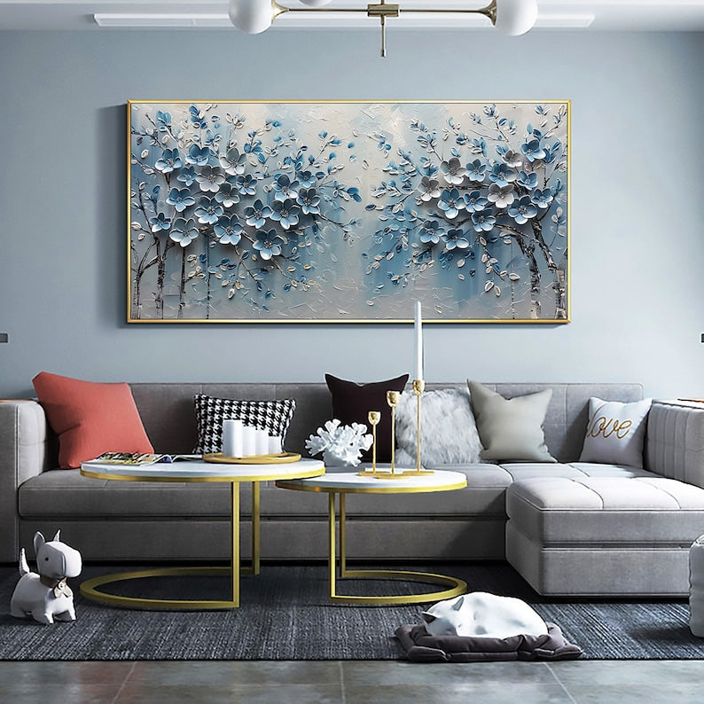 Abstract Flower Landscape Painting on Canvas, Large Wall Art, Original Minimalist Colorful Floral Wall Art Boho Wall Decor HanVMade Gift Online Main image