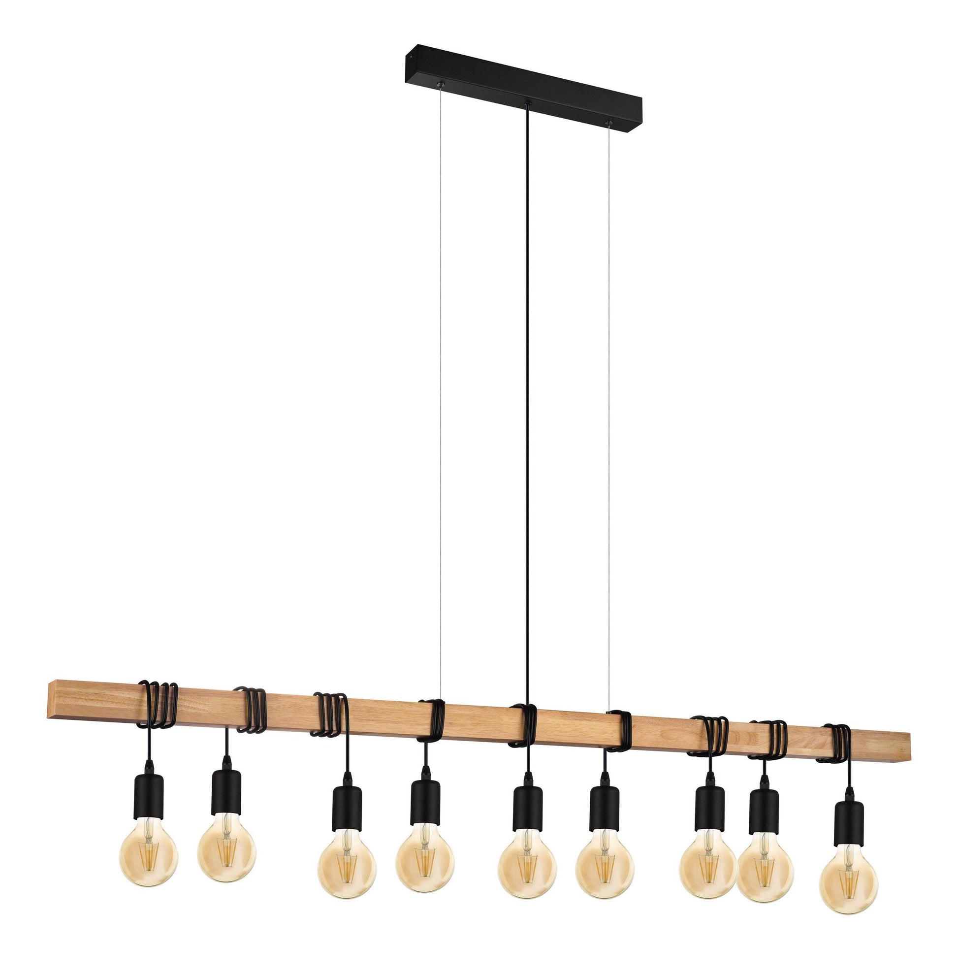 9 Light Black Steel Natural Wooden Bar Wooden Ceiling Light Secondary image