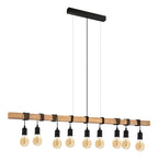 9 Light Black Steel Natural Wooden Bar Wooden Ceiling Light