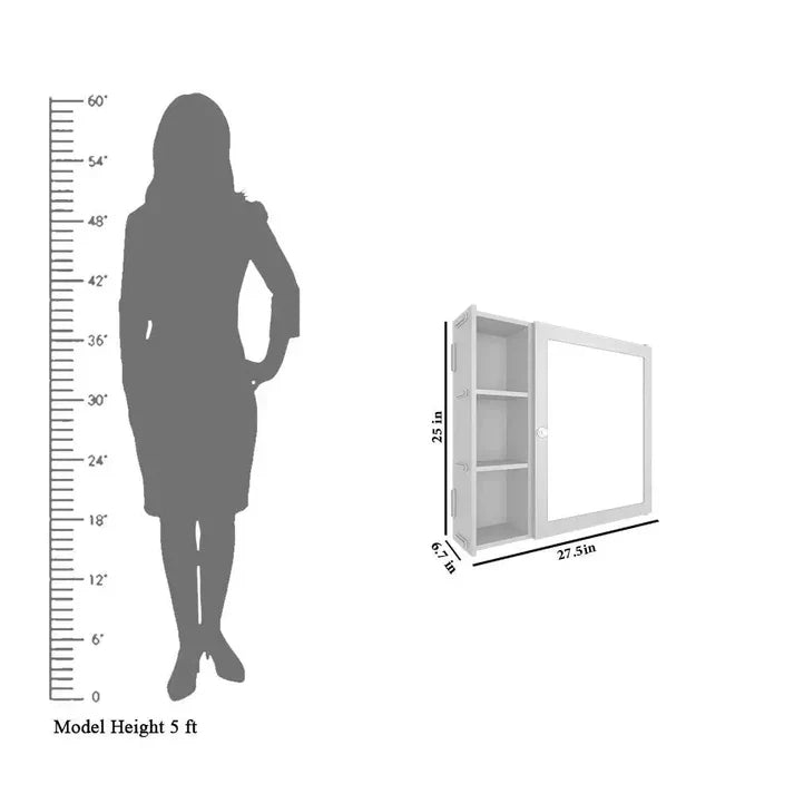 Aesthetic Modern Style Wooden Bathroom Cabinet Mirror With 5 Spacious Shelves Brown Finish