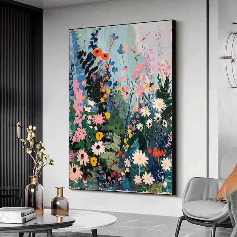 Abstract Blossom Floral Painting on Canvas, Original Large 3D Textured Flower Wall Art Custom Modern Fashion Living Room Bedroom Decor Online Main image