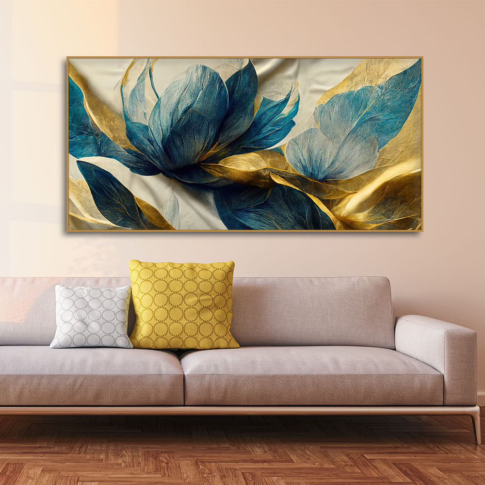 Beautiful Golden Flower and Waves Canvas Wall Painting Main image