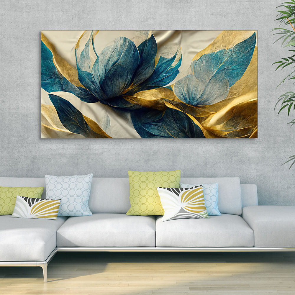 Beautiful Golden Flower and Waves Canvas Wall Painting Secondary image