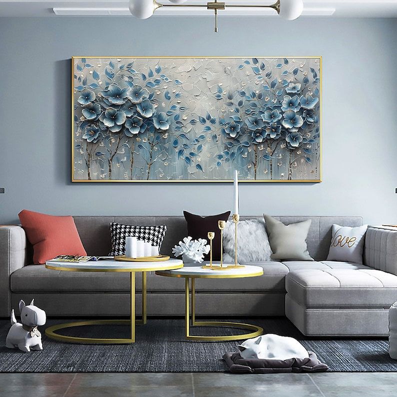 Abstract Flower Painting on Canvas, Large Canvas Wall Art, Original Red Floral Landscape Wall Art Custom Painting Living Room Home Decor Online Secondary image