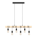 6 Light Black Steel Natural Wooden Bar Wooden Ceiling Light