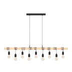 9 Light Black Steel Natural Wooden Bar Wooden Ceiling Light