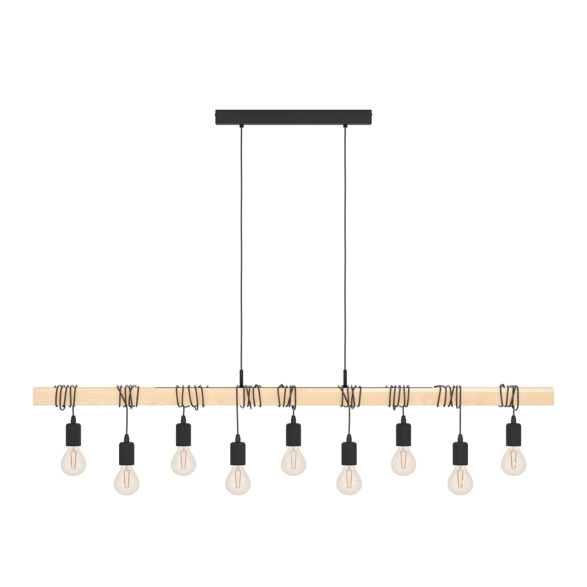 9 Light Black Steel Natural Wooden Bar Wooden Ceiling Light