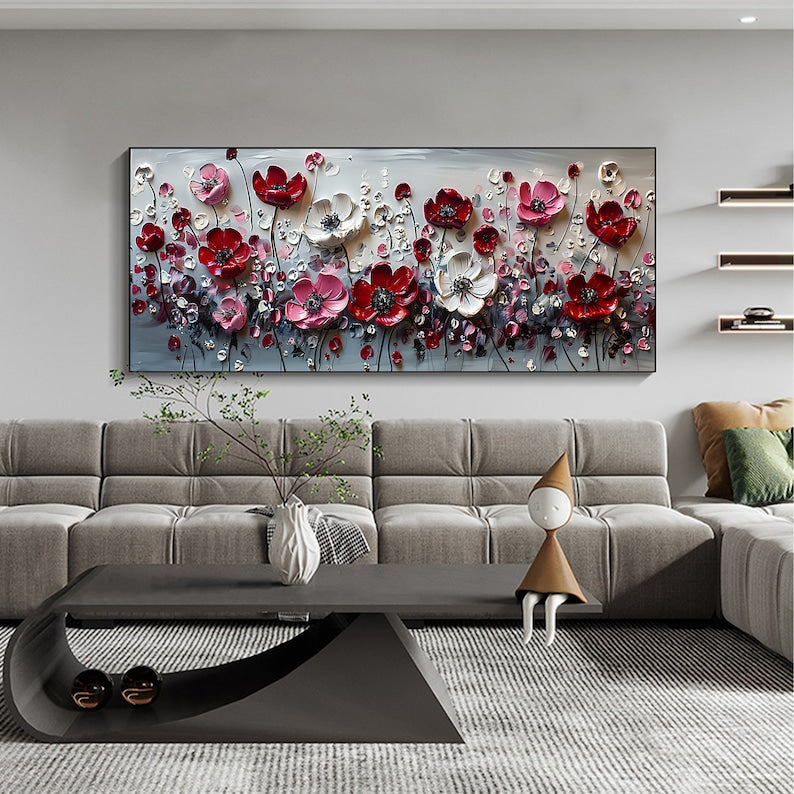 Abstract Flower Landscape Painting on Canvas Large Wall Art, Original Texture Floral Wall Art, Modern Bedroom Wall Decor HanVMade Gift Online Secondary image