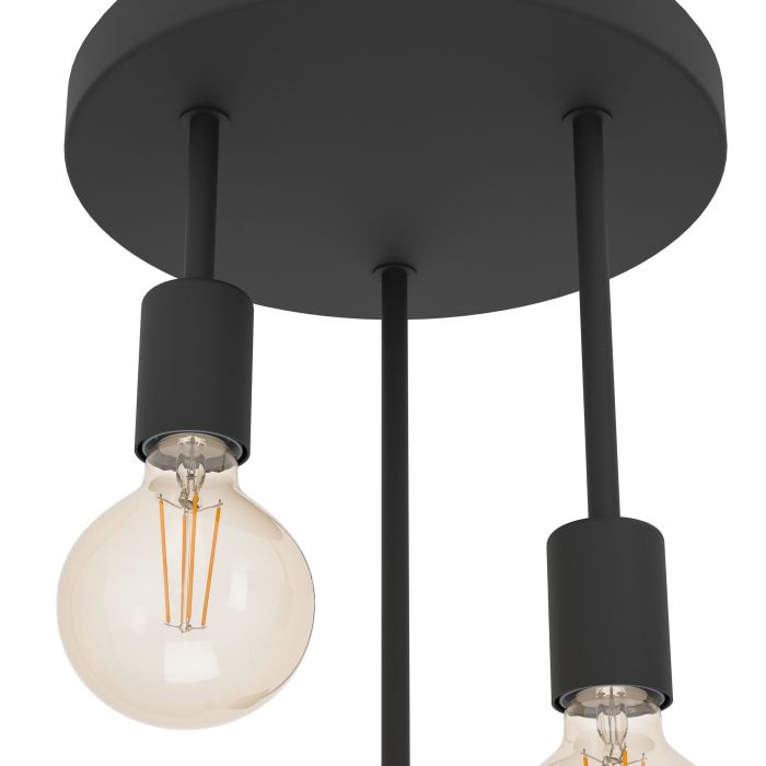 3 Bulbs Black Steel Rounded Shaped Ceiling Light