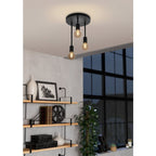 3 Bulbs Black Steel Rounded Shaped Ceiling Light