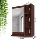 Aesthetic Wooden Bathroom Cabinet Mirror with 4 Spacious Shelves with Solid Brown Finish