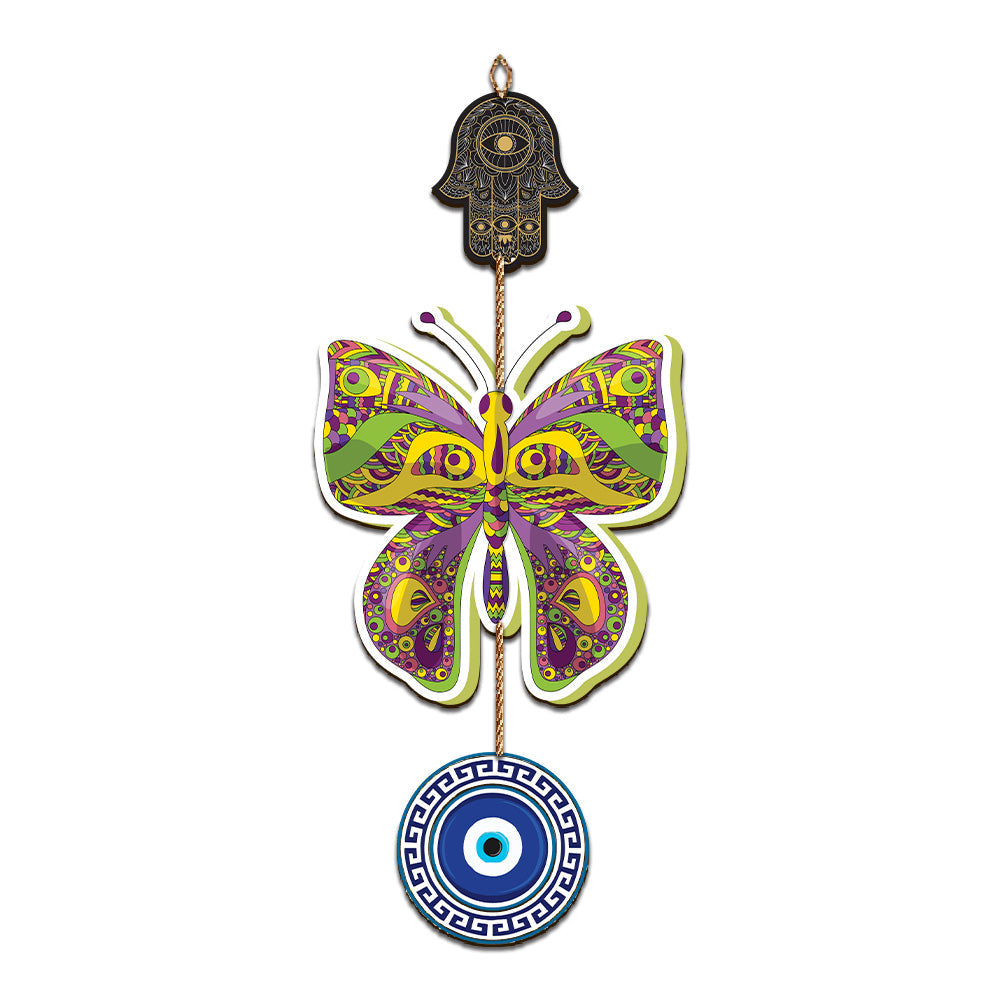 Wooden Butterfly Evil Eye Wall Hanging for Wall Decor
