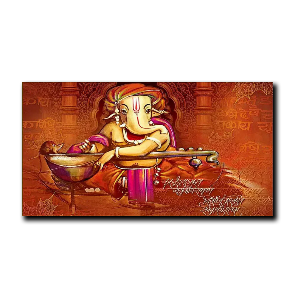 Auspicious Ganesha Playing Veena Canvas  Wall Painting