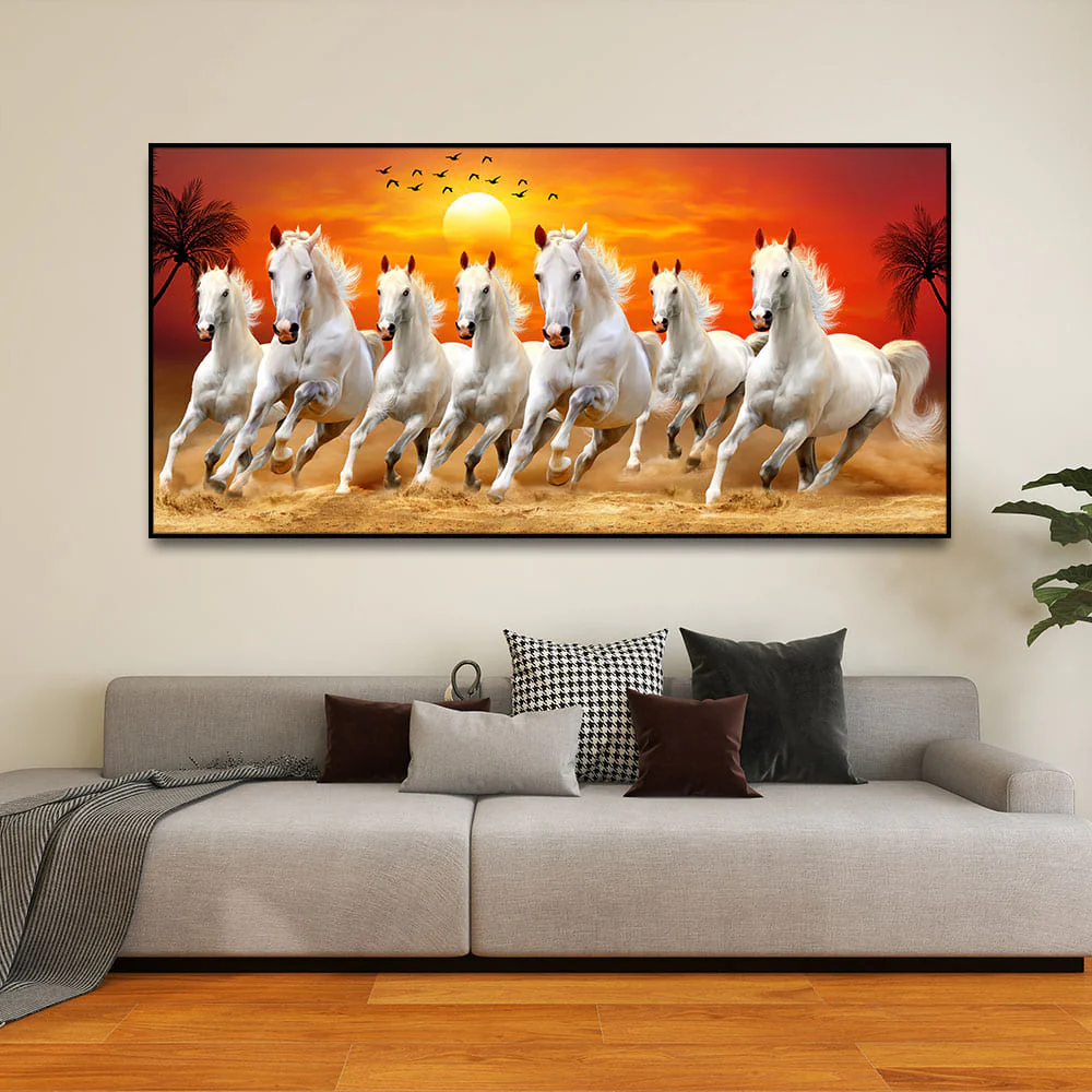 Seven Horses Running at Sunrise Premium Canvas Wall Painting Main image