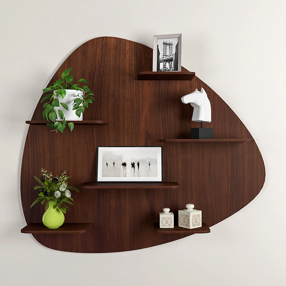 Abstract Shape Backlit Wood Wall Shelf / Book Shelf / Night Light, Walnut Finish Secondary image
