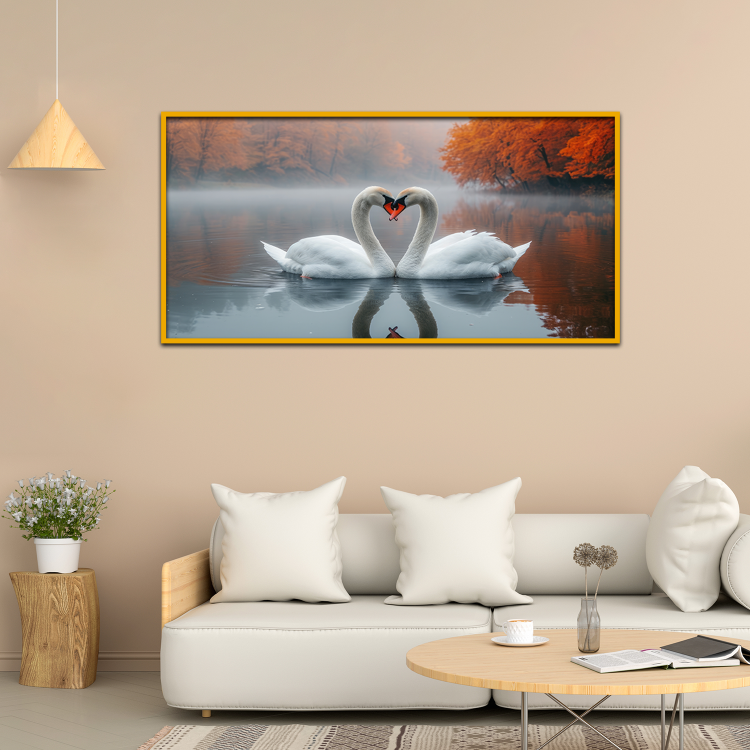 Serene Embrace Two Swans Birds Love Graceful Display Canvas Wall Paintings Main image