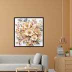 3D Floral Wall Art – Elegant Gold and White Paper Flower Design in Black Frame