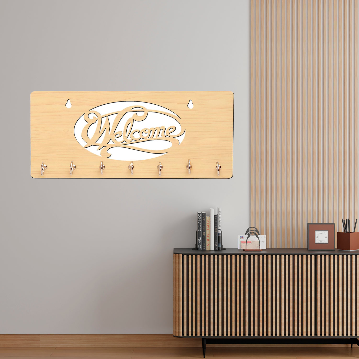 Welcome Unique Design Wall-Mounted Wooden Key Holder for Home Wall Main image
