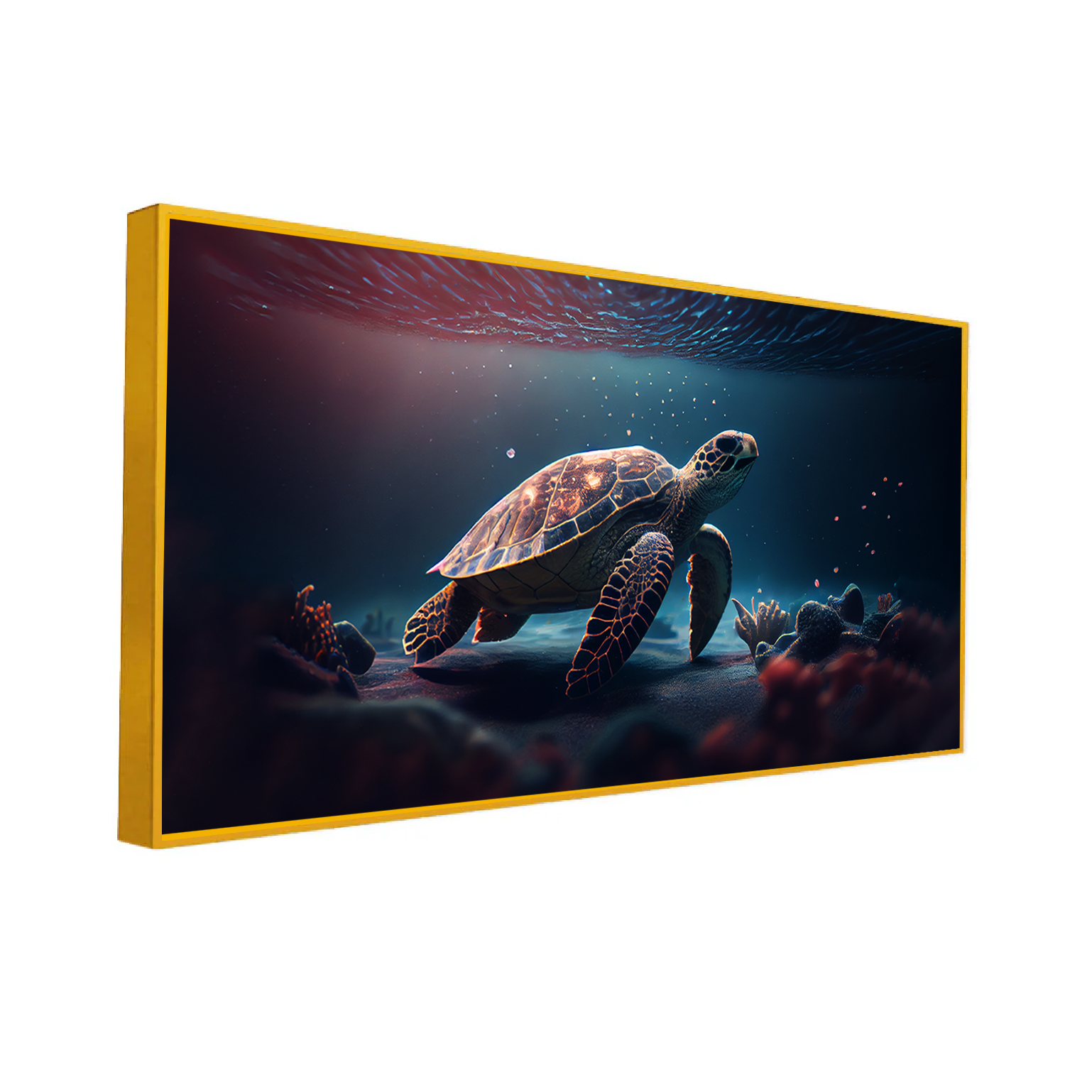 Turtle Swimming Water With Sun Shining Canvas Wall Paintings Secondary image