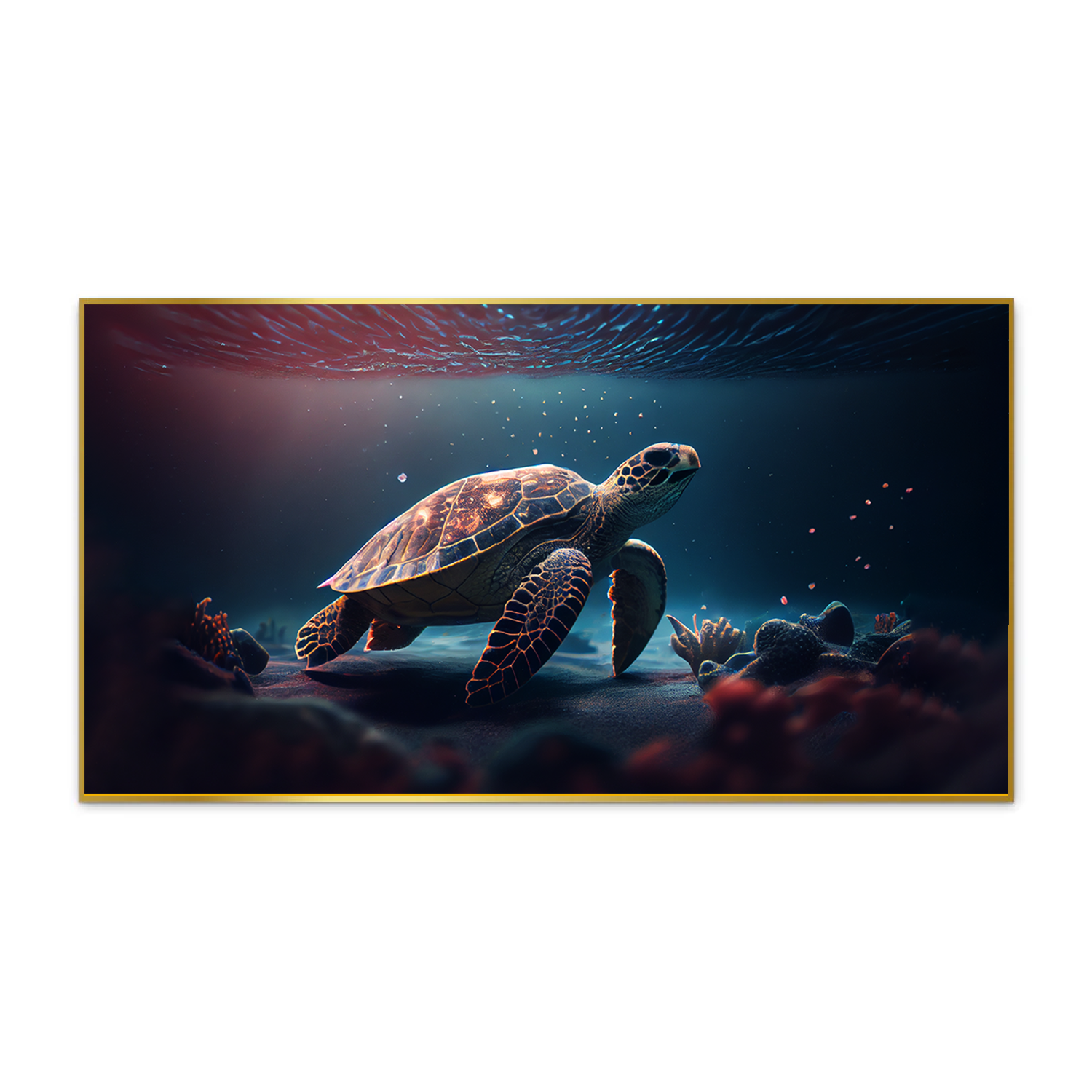 Turtle Swimming Water With Sun Shining Canvas Wall Paintings