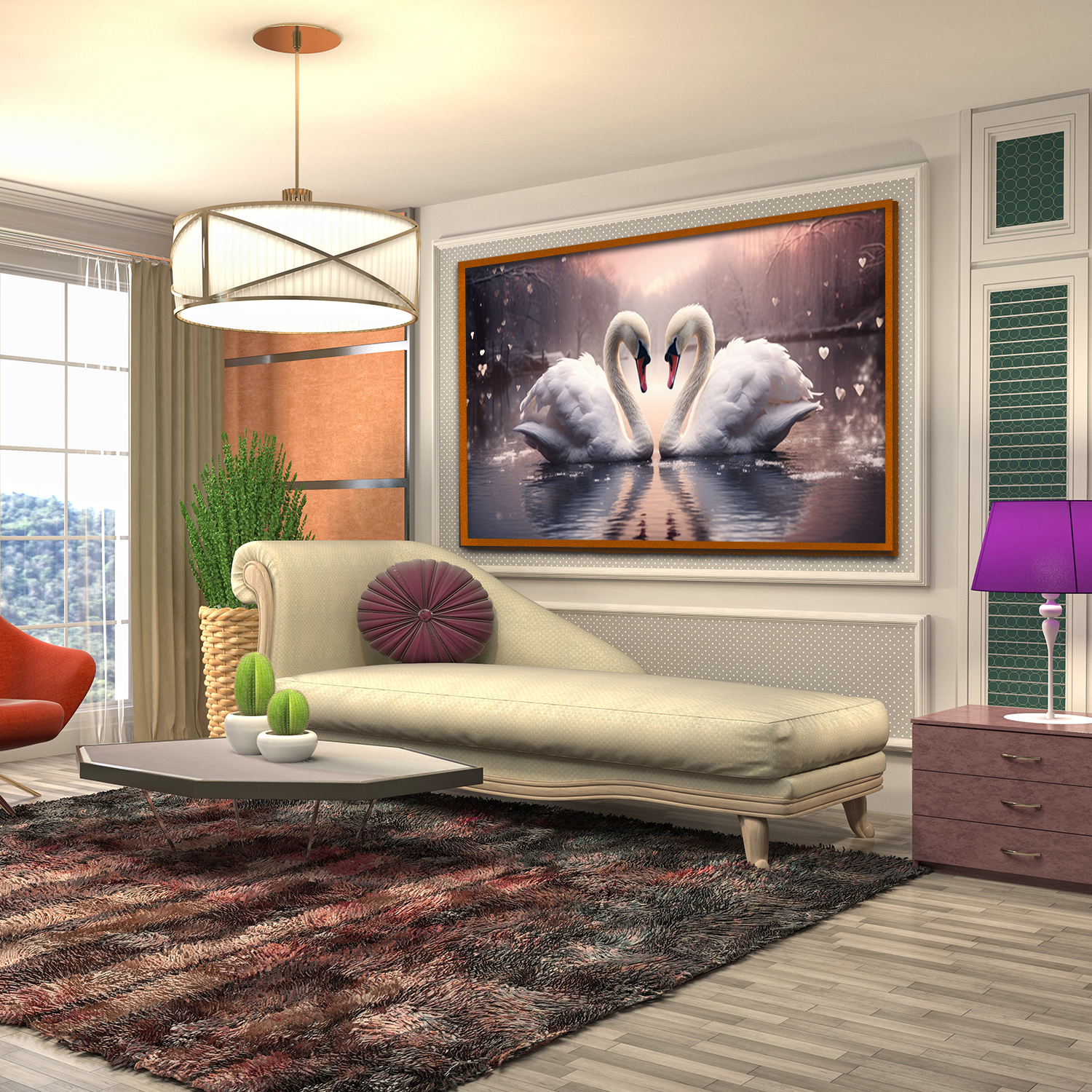 Serene Embrace Two Swans Birds Love Graceful Display Canvas Printed Wall Paintings Secondary image