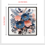 3D Floral Wall Art – Navy Blue and Blush Pink Paper Flower Bouquet in Black Frame