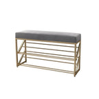 2 Tier Upholstered Organizer Shelf with Gray Padded Cushion Seat