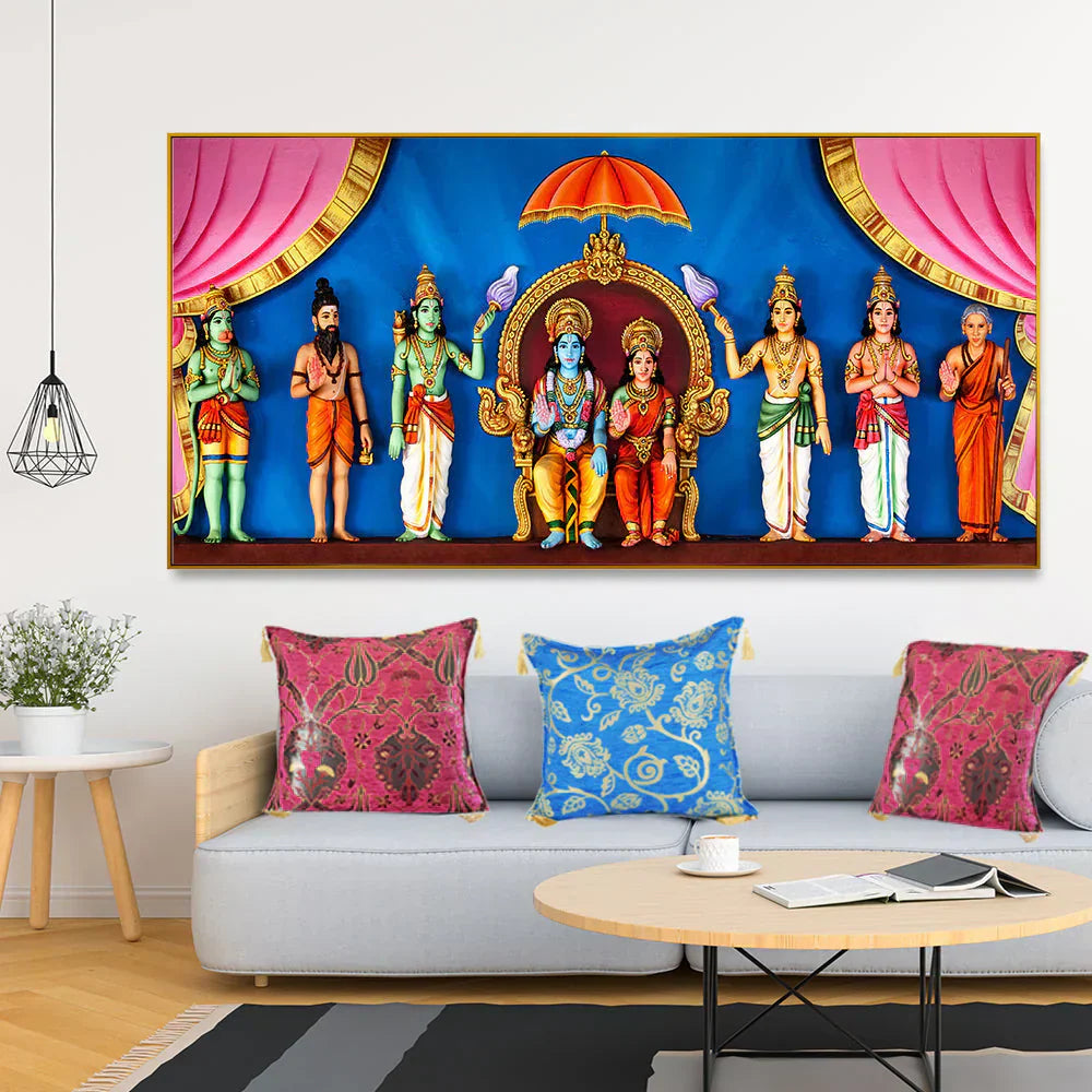 Spiritual Lord Ram Darbar Canvas Wall Painting for Home Clearance Sale Secondary image