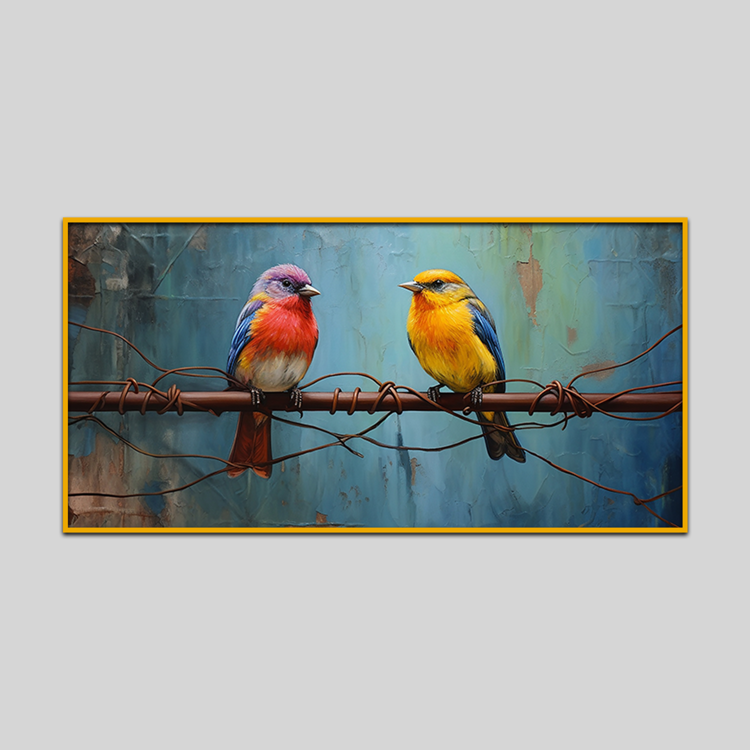 Beautiful Fence Friends Two Birds Perched Canvas Wall Paintings Secondary image